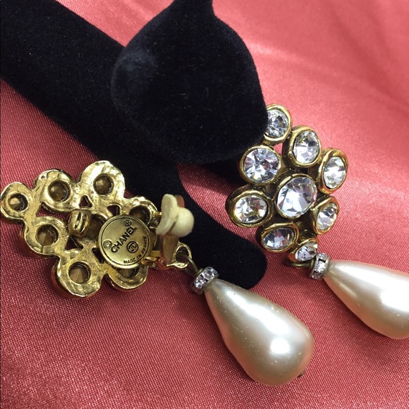CHANEL Jewelry - Chanel - Box Gold Tone Crystal Rhinestone Earrings